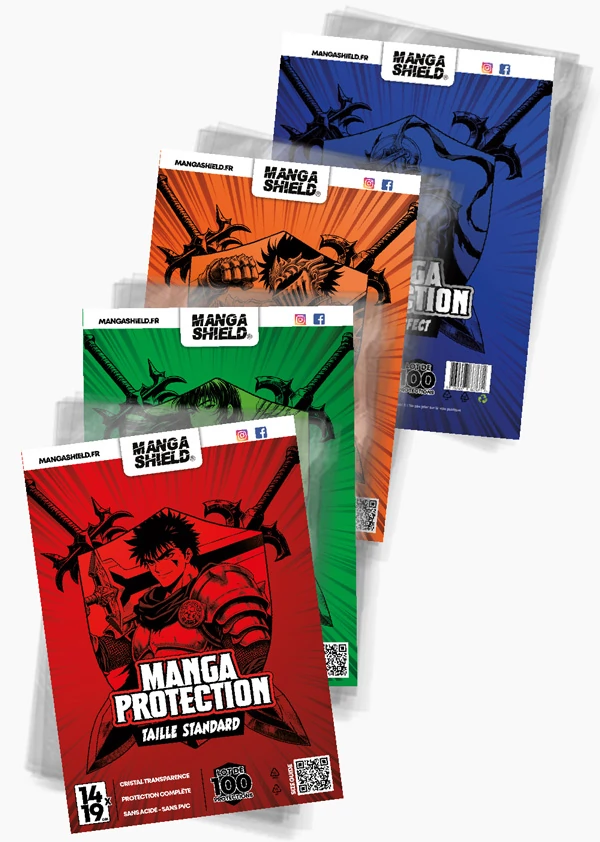 Les 4 dimensions de pochettes de protections pour manga par Manga Shield